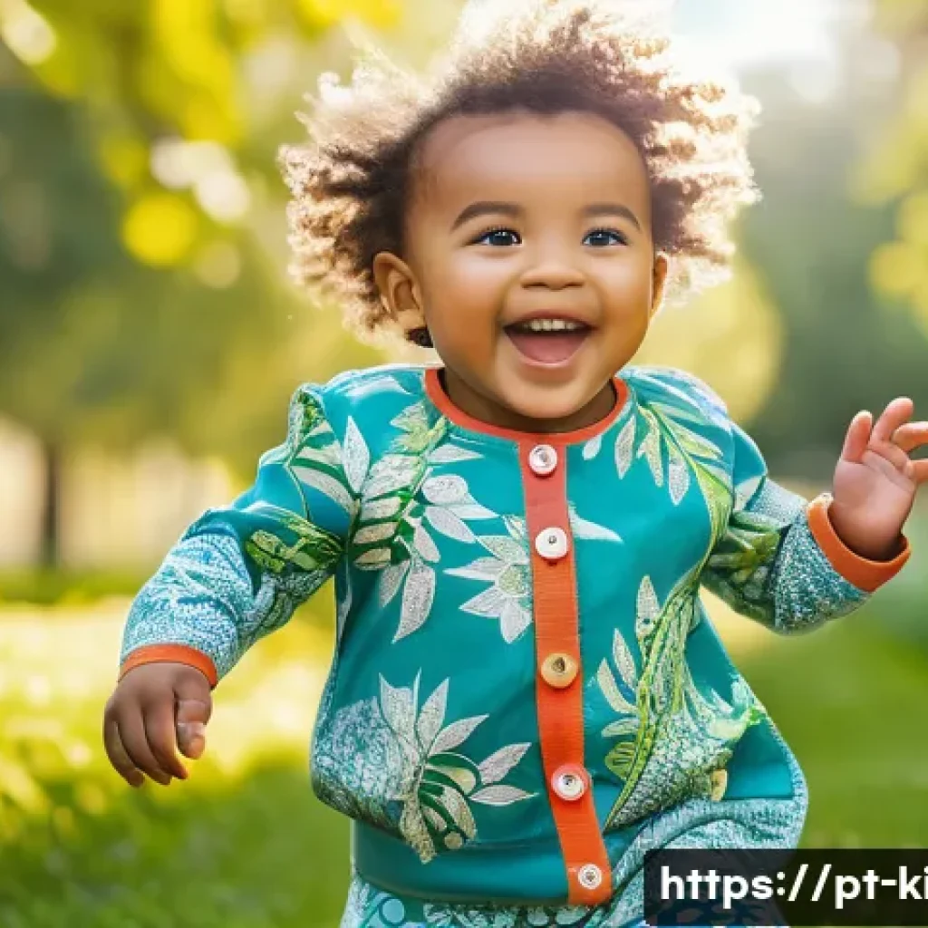 아동복 브랜드의 차별점 - A joyful toddler wearing soft, organic cotton clothing with adjustable waistbands and elastic cuffs,...