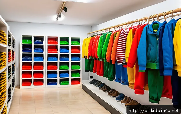 아동복 세일 기간 정리 - A vibrant and cheerful children's clothing store interior during a winter clearance sale in Brazil, ...