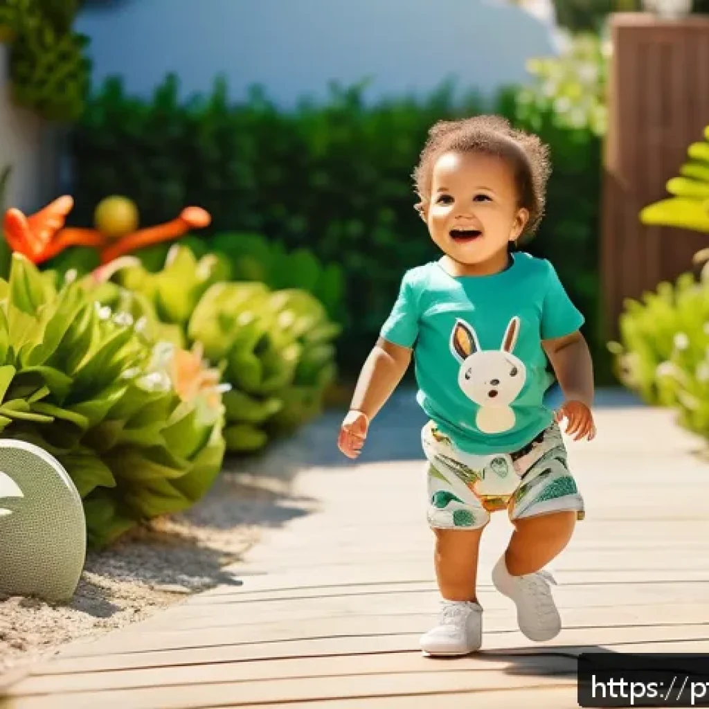 키즈 패션 브랜드 추천 - A joyful toddler wearing soft, breathable organic cotton clothing with vibrant educational prints fe...