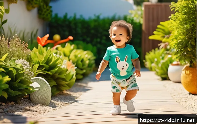 키즈 패션 브랜드 추천 - A joyful toddler wearing soft, breathable organic cotton clothing with vibrant educational prints fe...