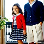 빈폴키즈와 타미힐피거 키즈 코디 - Photorealistic Portuguese family fashion editorial in a sunlit Lisbon apartment, two cheerful childr...